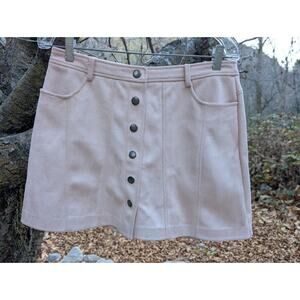 ZARA TRF Snap button up light Pink Faux Suede Mini Skirt Size Large